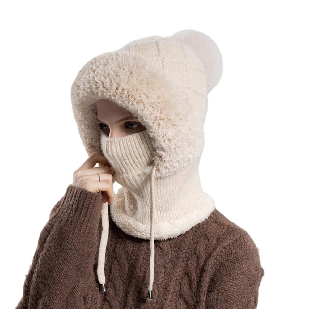 1846 Winter Fleece Hat , Ear Protection Knitted Yarn Hat with Mask